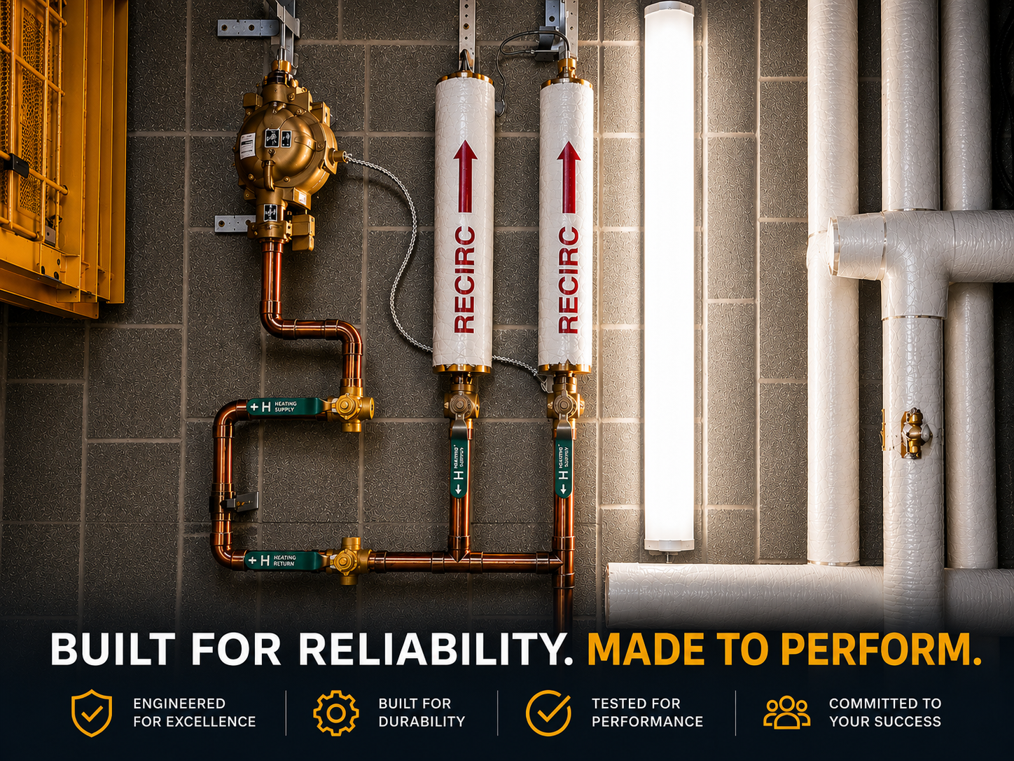 Commercial recirculation piping and insulated plumbing system installation