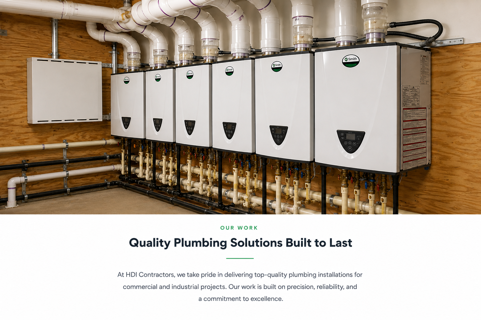 Bank of commercial tankless water heaters with coordinated piping